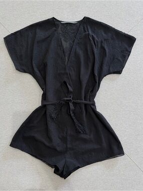 Black Embroidered Short Romper